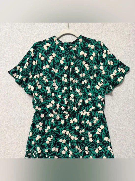 Ann Taylor Mixed Floral Flare Dress NWT Size 10 Green Blouson Short Sleeve Midi - Picture 6 of 10